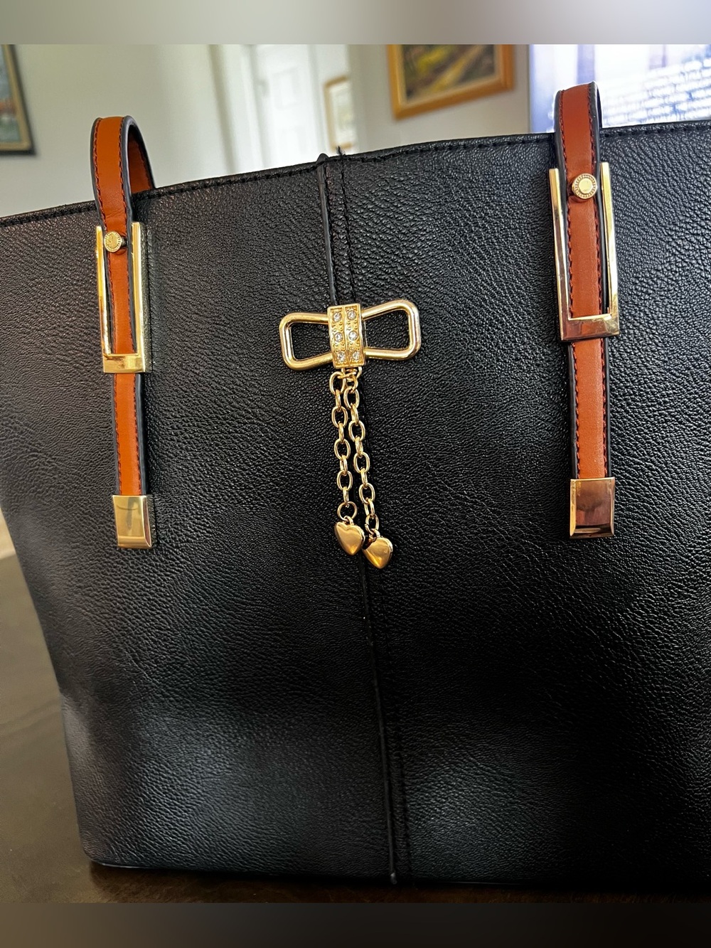 PortoVino Bella Vita Insulated Wine Tote Black Faux Leather Gold Hardware - Picture 8 of 10